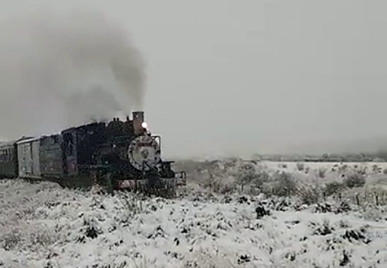 El Maitén: el paso de “La Trochita” por entre la nieve