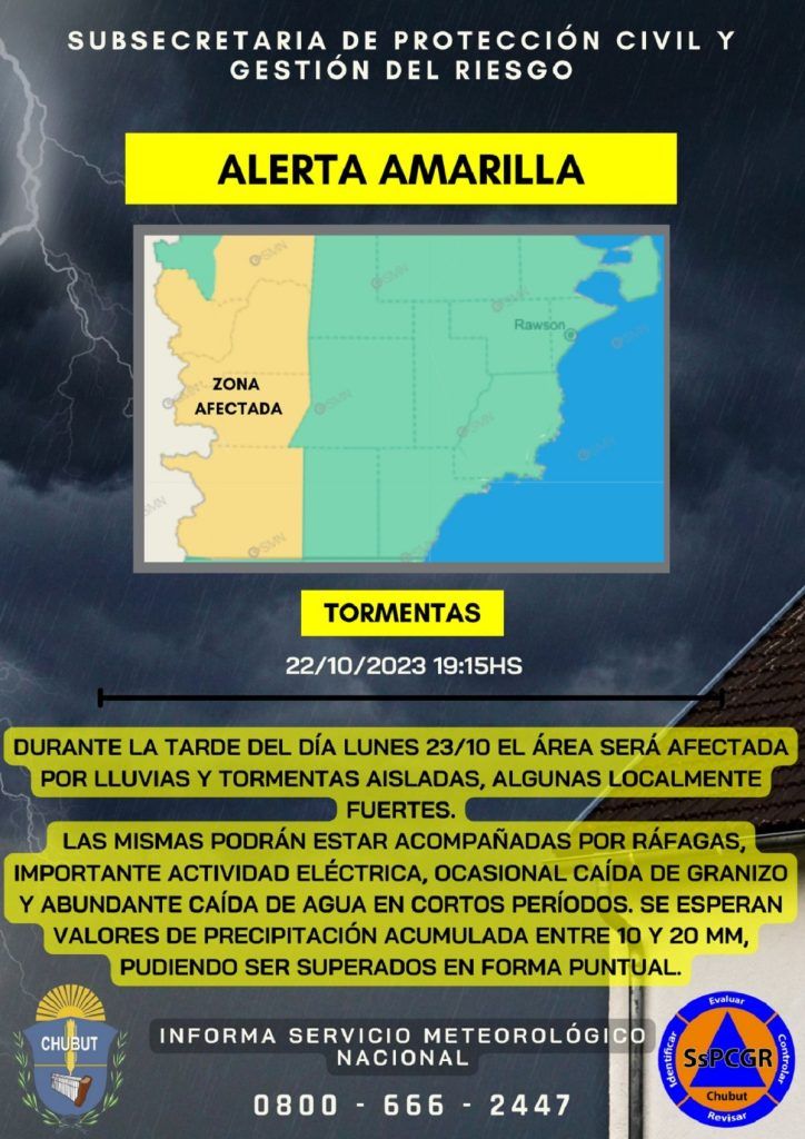 alerta amarilla chubut SMN fuertes lluvias tormentas