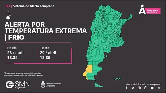 Alerta por bajas temperaturas en Santa Cruz.