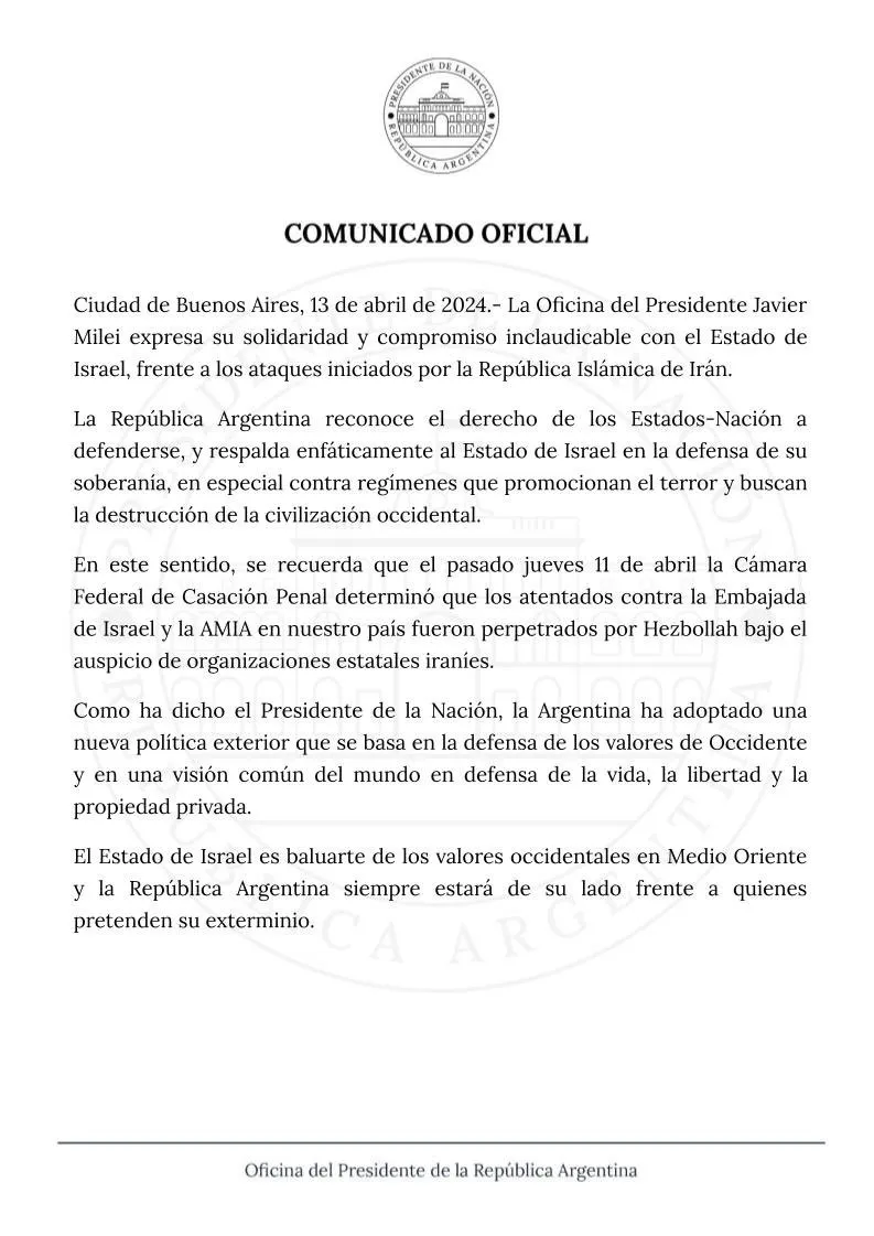 El comunicado de la Oficina del Presidente.