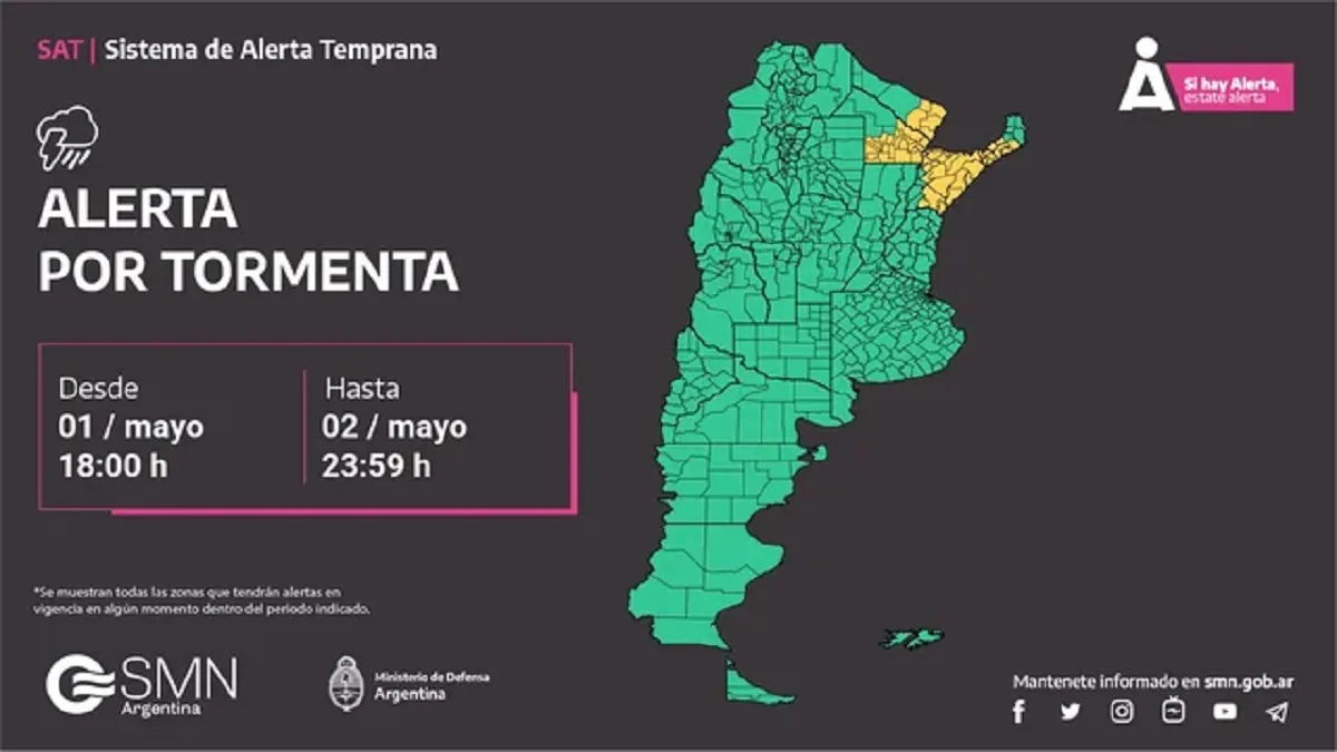 Alerta por tormentas emitida por el SMN. Foto: Noticias Argentinas.