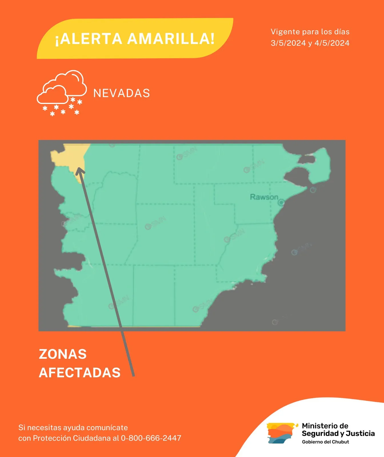 Alerta amarilla por nevadas en la zona noroeste de Chubut.