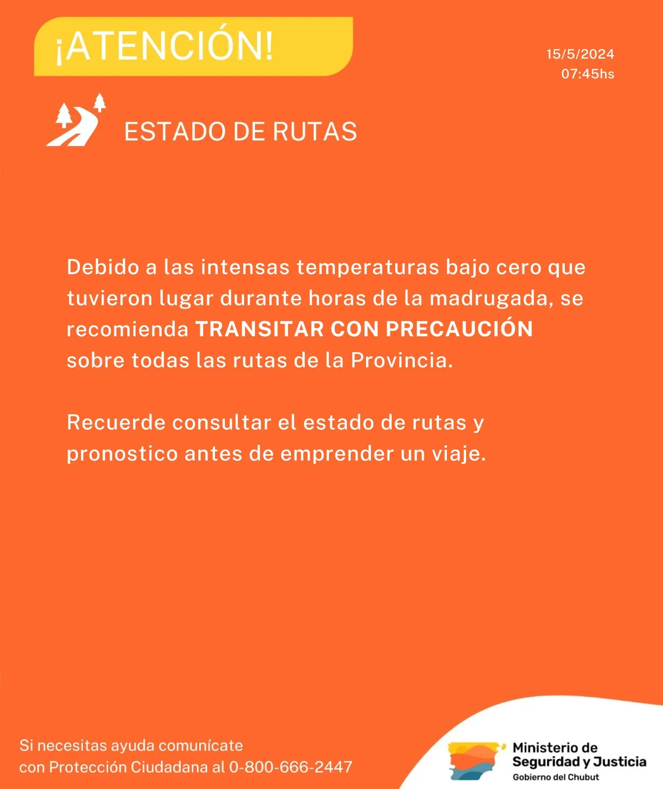Rige una advertencia para circular por las rutas de la provincia.