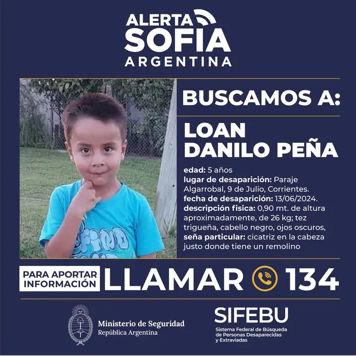 Búsqueda de Loan Danilo Peña, el niño de 5 años, oriundo de Corrientes, desaparecido desde el jueves.