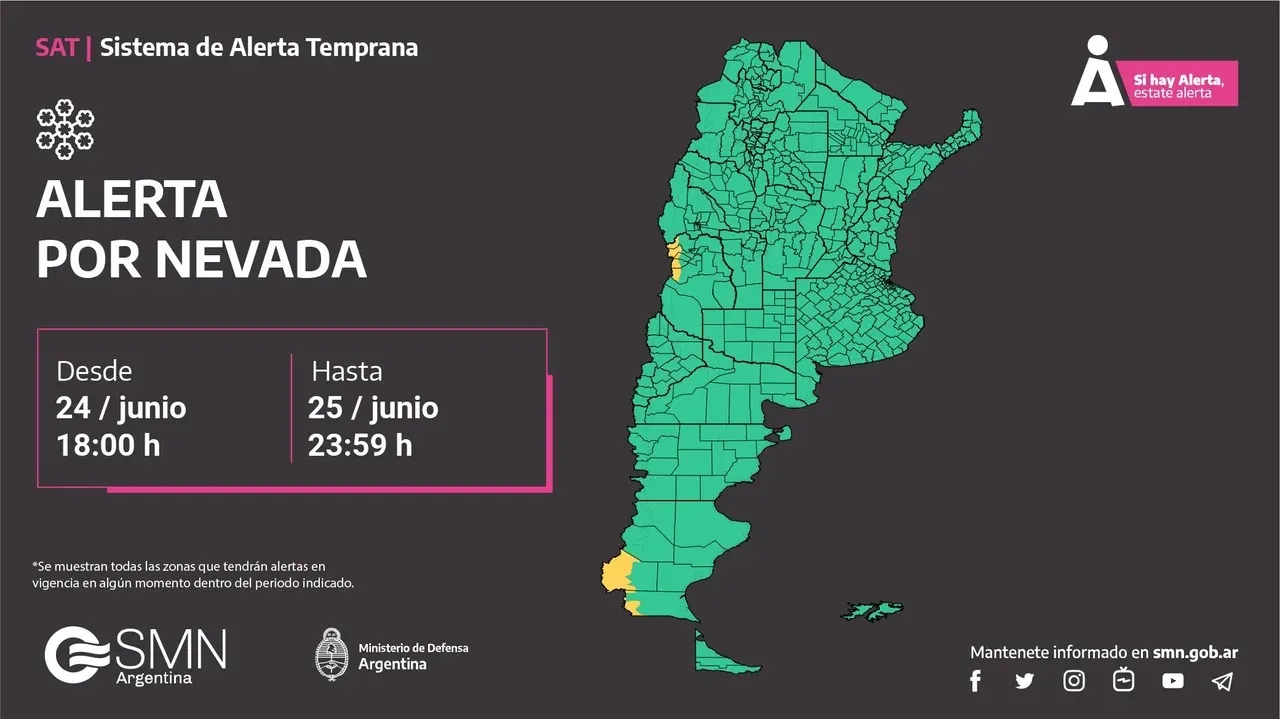 El SMN emitió alertas por nevadas.