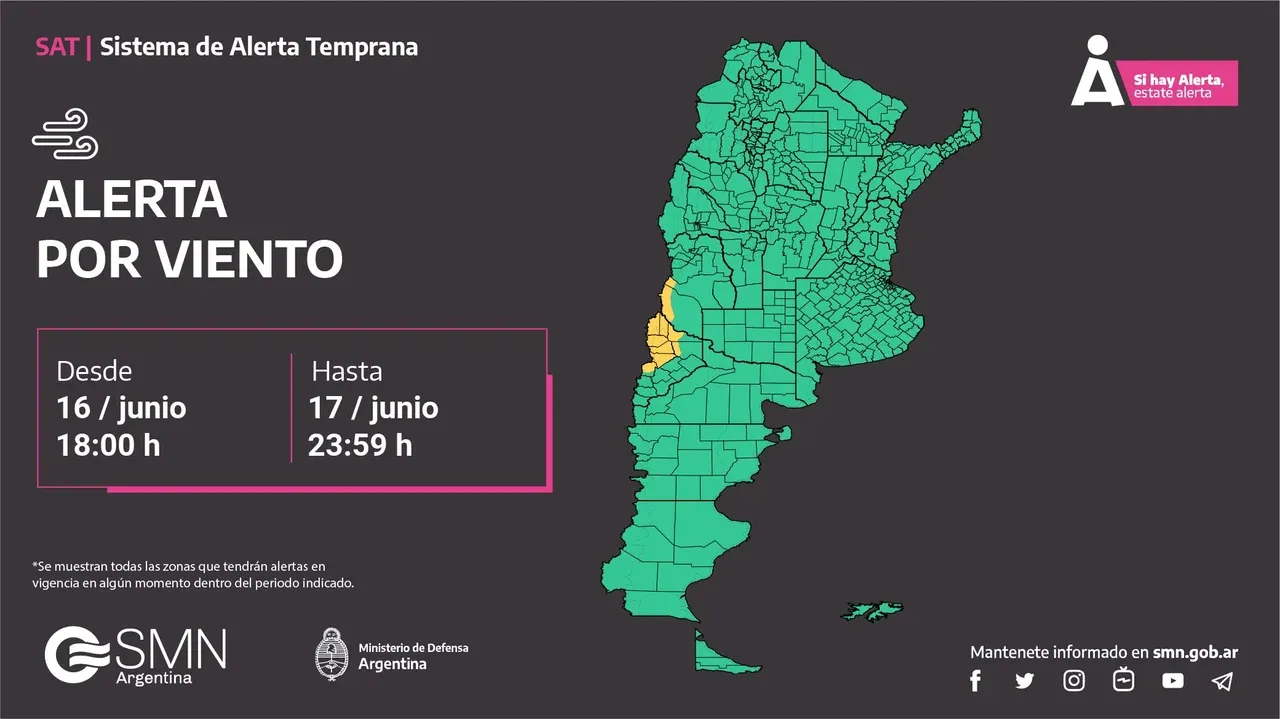 El alerta está vigente para la parte sur de la cordillera de Mendoza y el noroeste de Neuquén.