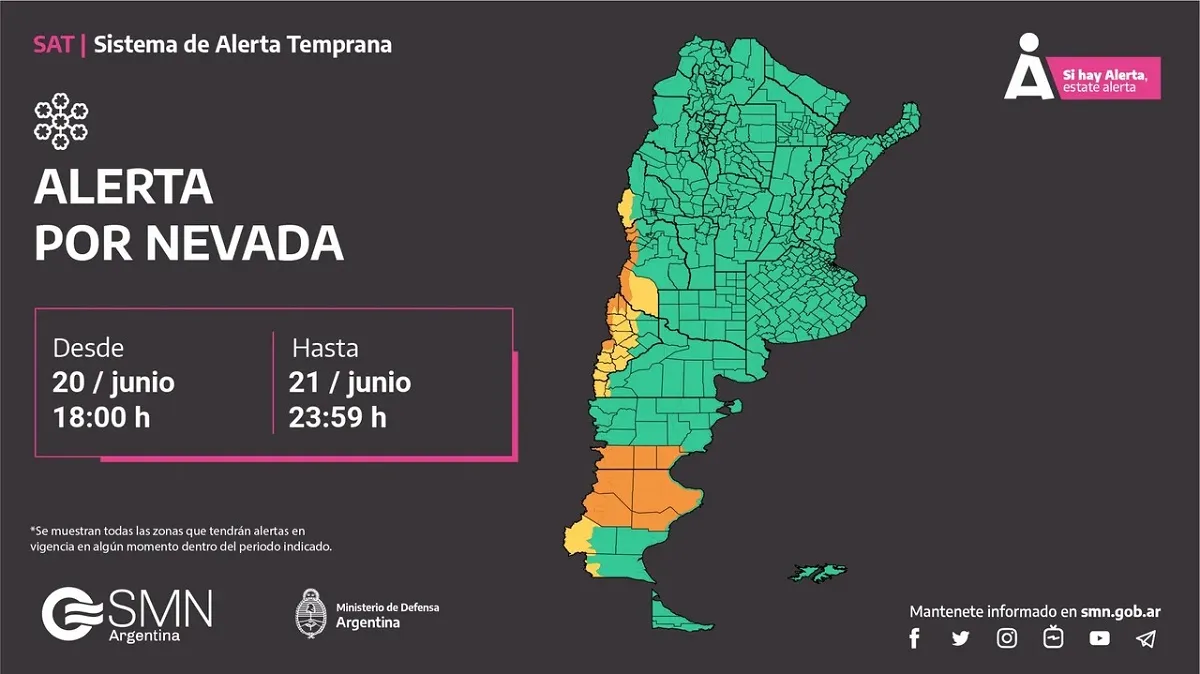 Alertas por intensas nevadas en varias regiones del país.