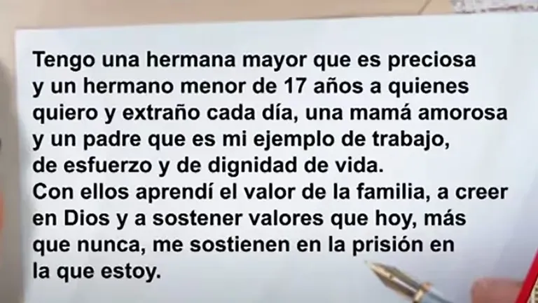 La carta de Matías Benicelli desde la cárcel. Foto: Infobae.