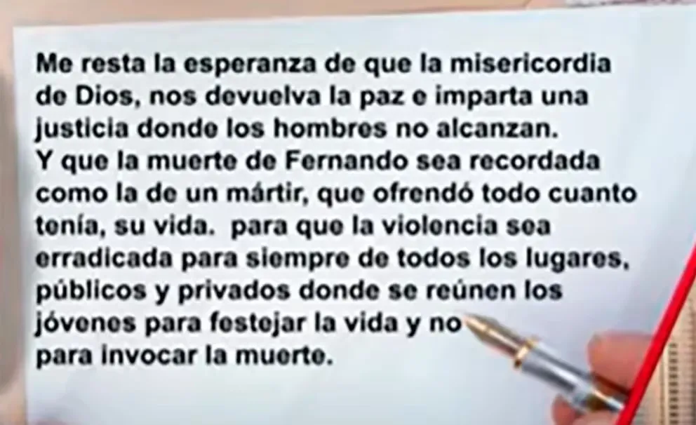 La carta de Matías Benicelli desde la cárcel. Foto: Infobae.
