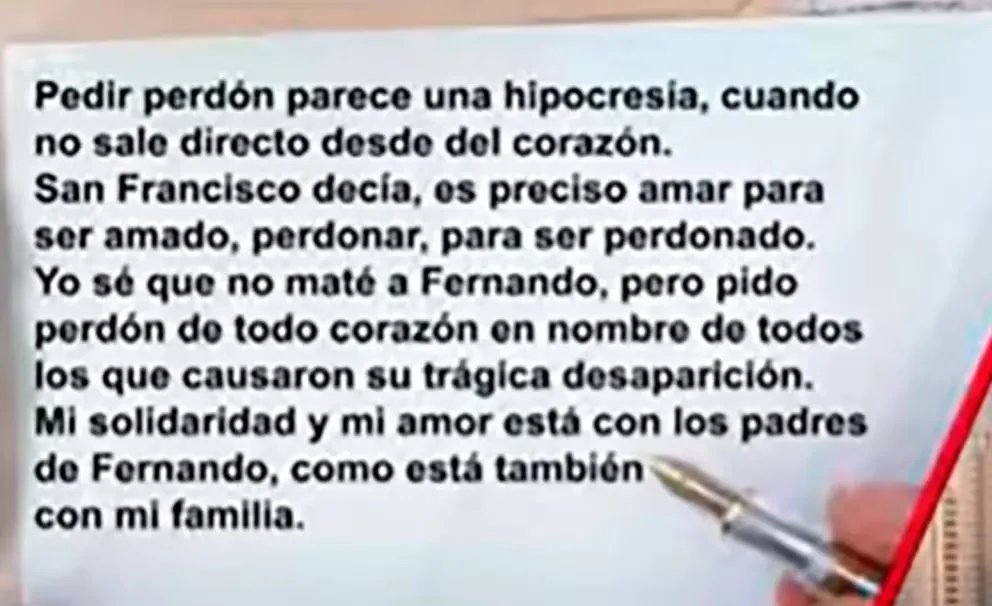 La carta de Matías Benicelli desde la cárcel. Foto: Infobae.