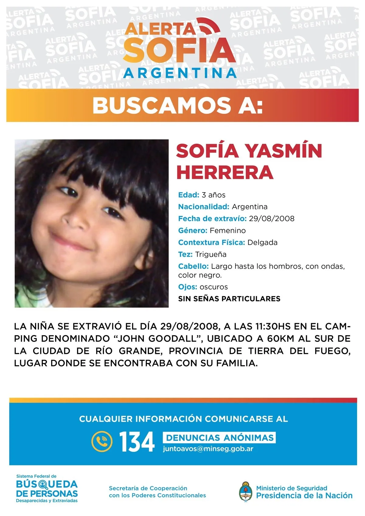 La búsqueda de Sofía Herrera mediante el Alerta Sofía.