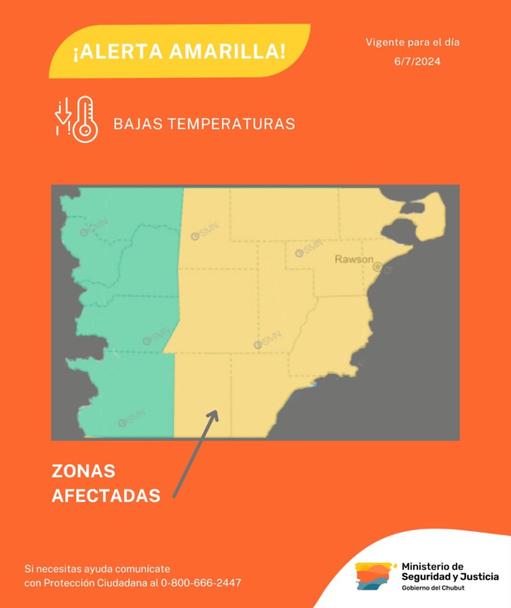 Alerta amarilla por temperaturas extremas en varias zonas de Chubut