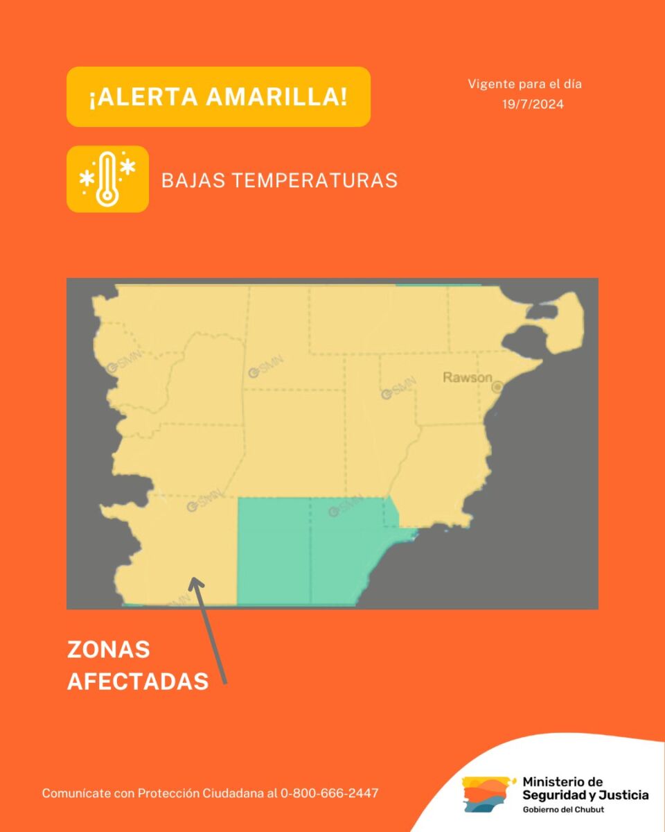 Alerta amarilla por bajas temperaturas en Chubut: qué zonas afectará