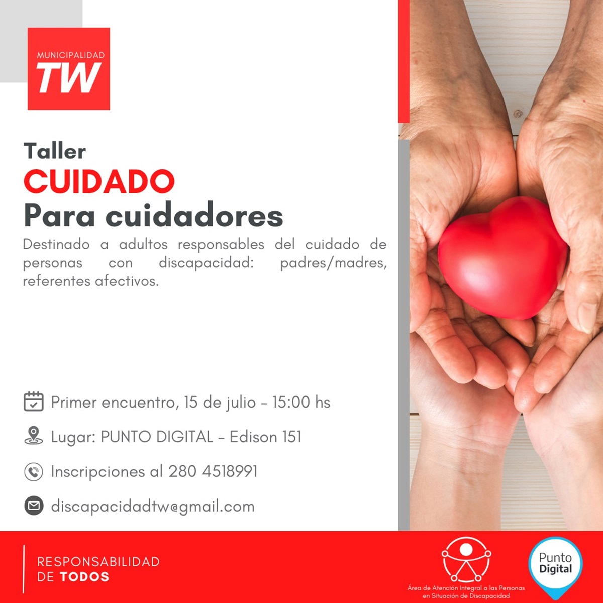 DATO | Inscripciones abiertas para el taller "Cuidados para Cuidadores"