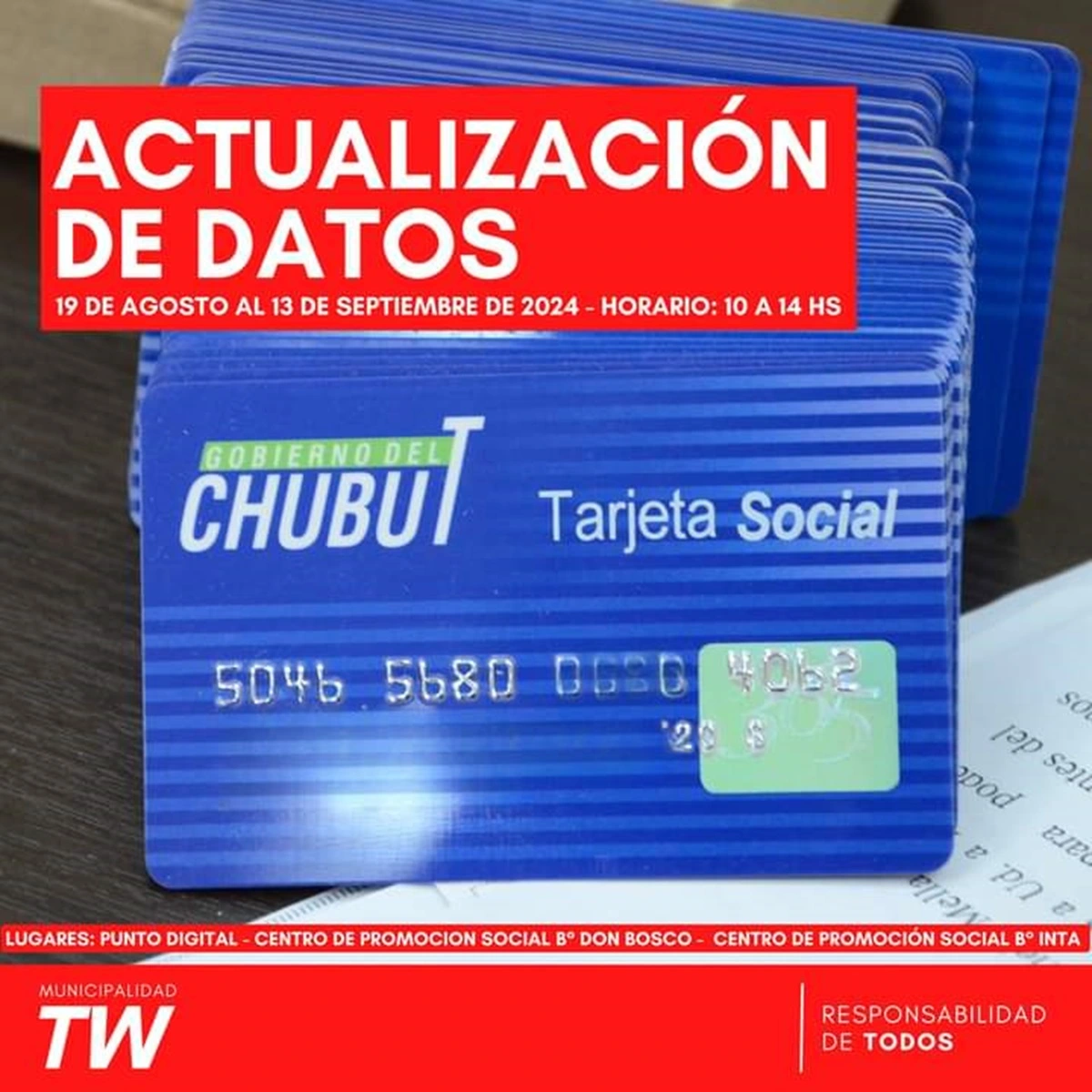 Comenzará la actualización de datos de la Tarjeta Social
