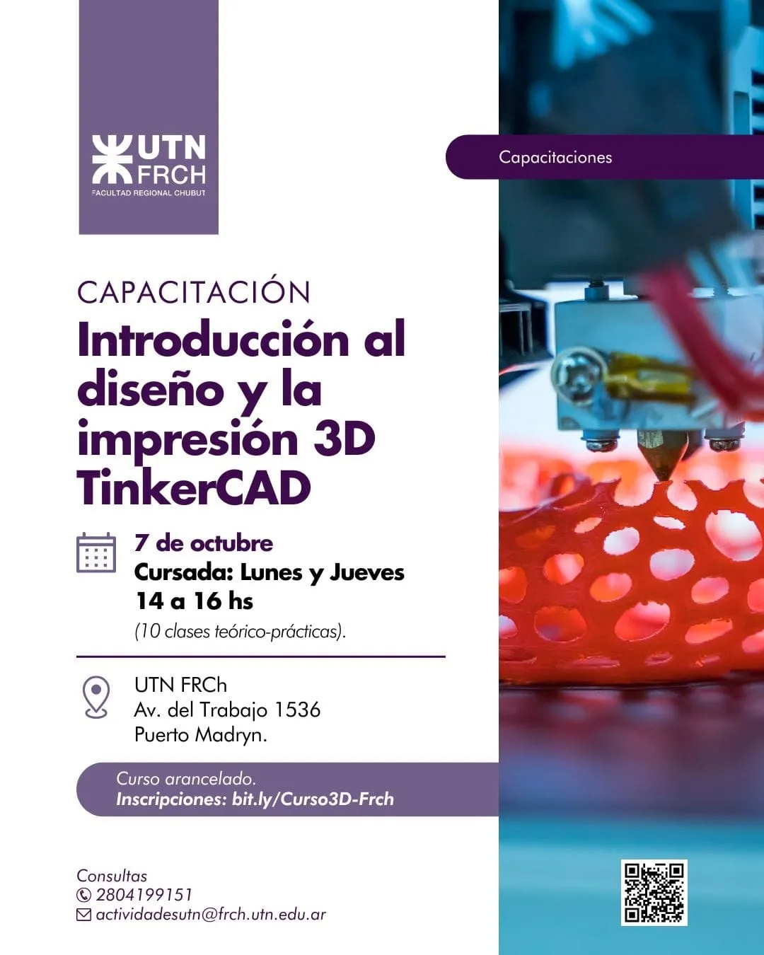 UTN Chubut, Diseño 3D, Manipulación de Alimentos, cursos UTN, formación profesional, habilidades técnicas, producción zonal, industria alimentaria, modelado 3D, impresión 3D, seguridad alimentaria, buenas prácticas de manufactura, capacitación en Esquel, Universidad Tecnológica Nacional, formación continua
