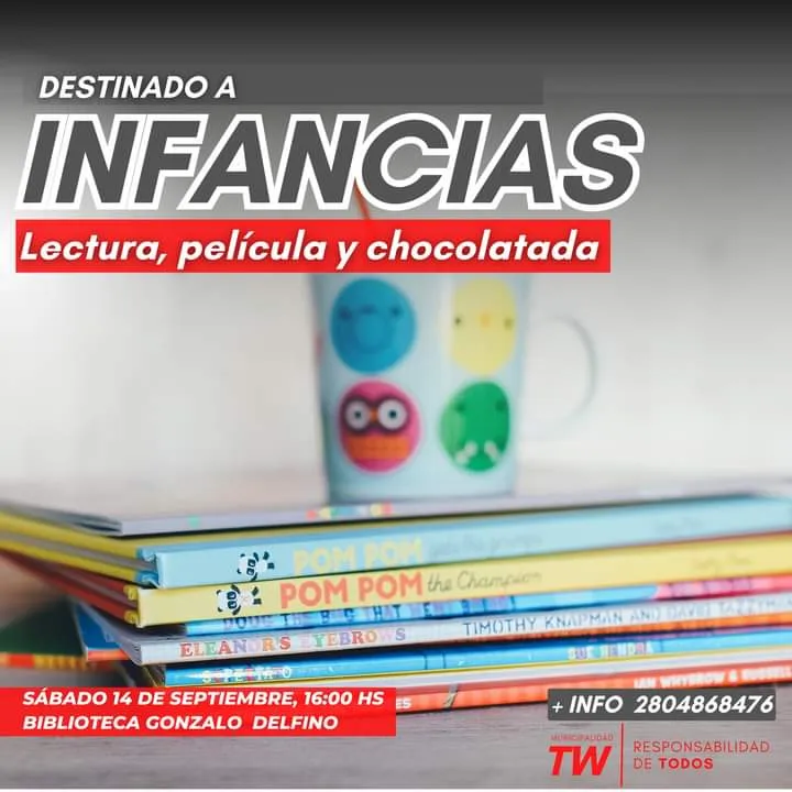 Día de las Infancias, Trelew, biblioteca Gonzalo Delfino, actividades infantiles, Coordinación de Políticas Inclusivas, jornada lúdica, evento para niños, lectura para niños, películas infantiles, chocolatada, actividades recreativas, barrio Progreso, Trelew eventos, niños y niñas, promoción de valores, actividades culturales