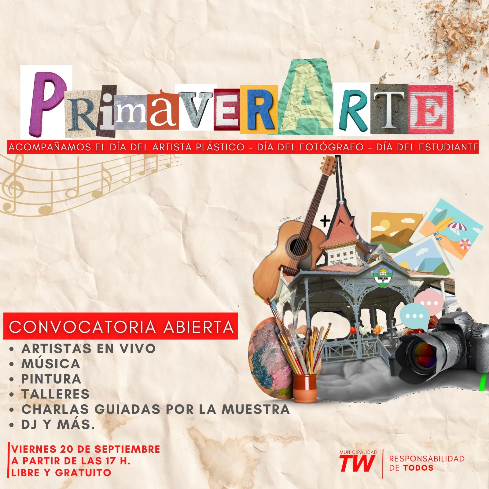 jornada artística, Museo de Artes Visuales, evento cultural, Día del Estudiante, Día del Artista Visual, música en vivo, talleres de arte, jóvenes artistas, cultura juvenil, evento gratuito, primavera 2024, Semana de las Artes, arte y cultura, participación libre, charlas guiadas, DJ en vivo