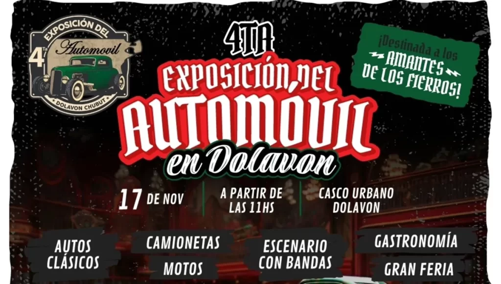 Dolavon, exposición de autos, carrera Dolavon Flúo, evento familiar, deportes, cultura automovilística, autos clásicos, motos, camionetas, food trucks, música en vivo, turismo, evento gratuito, carrera 5K, carrera 10K, actividades en familia.