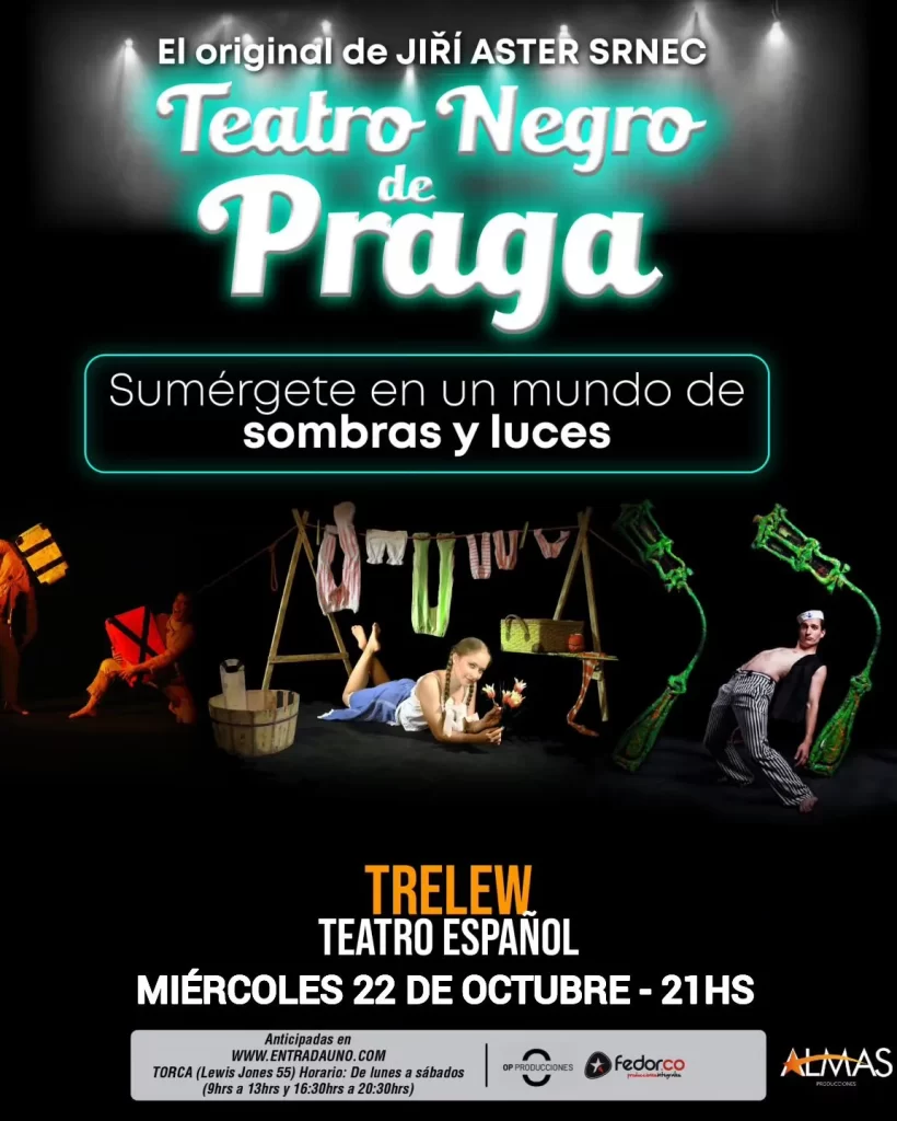 Teatro Negro de Praga, Trelew eventos, Teatro Español Trelew, espectáculos familiares Trelew, magia y teatro, teatro internacional Argentina, show visual Praga, acrobacias teatro, entradas Teatro Negro, gira nacional teatro, teatro infantil Trelew, funciones únicas Trelew, cultura y entretenimiento, espectáculo mudo, teatro luces fluorescentes