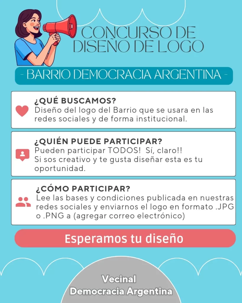 Trelew, barrio Democracia Argentina, concurso de diseño, logo barrial, participación vecinal, Asociación Vecinal, identidad comunitaria, Municipalidad de Trelew, diseño gráfico, vecinos de Trelew, convocatoria cultural, concursos abiertos, identidad visual, comunidad, noticias Trelew